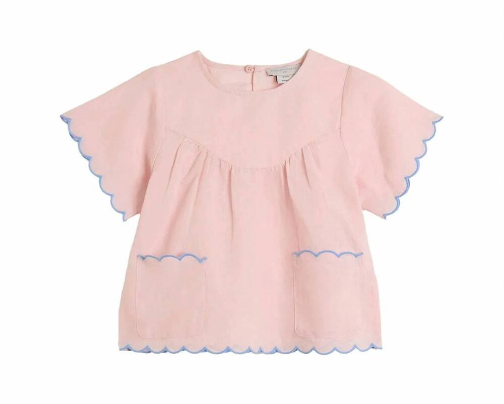 NEW STELLA MCCARTNEY girl's linen short sleeve blouse in pink
